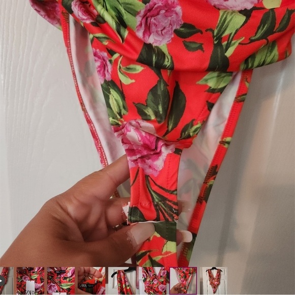 Zara Red and Pink Bodysuit with Bold Floral Design - Picture 2 of 7